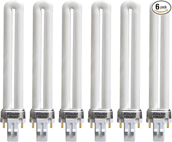 13 Watt Single Tube 2 Pin GX23 Base,PL-13W GX23 2700K,800 Lumens,82 CRI,T4 Shape, Replaces Philips PLS13W827,TCP 32013,Sylvania CF13DS/827/ECO PLS 13W 827,PL13/SP27K-6 Pack