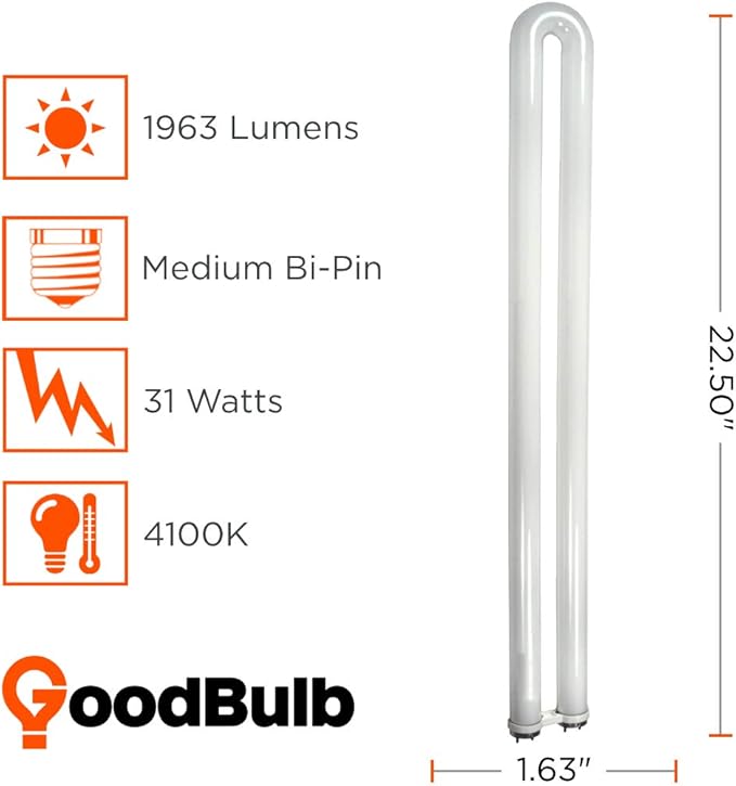 GoodBulb 31-Watt 1.63 Inch T8 Fluorescent U-Bend Light Bulb | 4100K Cool White Color | Medium Bi-Pin Base | High Output 1963 Lumens | 10000 Life Hours 80 CRI | Pack of 10 Bulbs