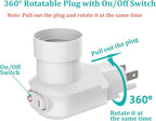 Borju Plug in Light Socket, Outlet to Socket Adapter, 360° Rotatable Plug with On/Off Switch, ETL Listed, White