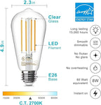 TJOY Edison Light Bulbs 60W Equivalent, Dimmable Vintage LED Light Bulbs, E26 Medium Base, Warm White 2700K, ST58, 8W, 800LM, 80+ CRI, Antique Decorative LED Filament, Clear Glass, 4 Pack