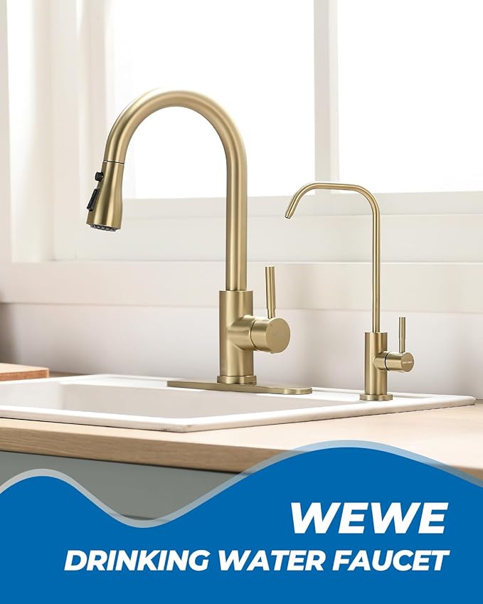 WEWE Drinking Water Faucet, Lead-Free Kitchen Water Filter Faucet for Reverse Osmosis or Water Filtration System, RO Faucet, Gold