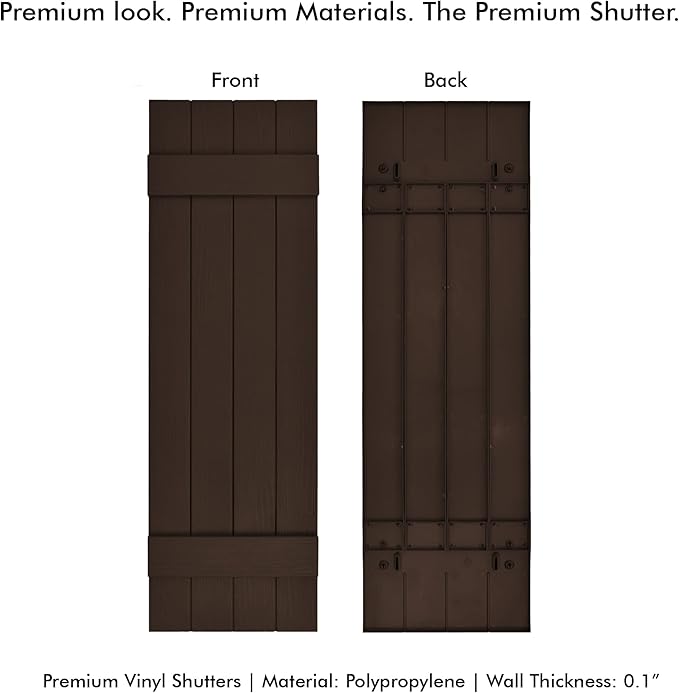 Board & Batten Vinyl Shutters (1 Pair) | 14.5"x31" (4-Board) - Coffee Bean | Exterior Window Shutters | Includes Mounting Hardware | Simple Installation | Made in USA