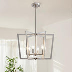 Brushed Nickel Chandelier, 6-Light Geometric Dining Room Light Fixture Over Table Metal Modern Chandelier Lighting for Kitchen Island Entryway, 20 Inch Pendant Lighting Hanging Ceiling Lamp