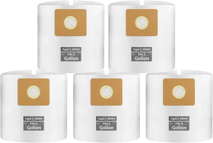 for Shop Vac Bags 3 Gallon, Type C - 90669 9066900 9066933 Vacuum Cleaner Disposable Collection Filter Bags 5 PCS