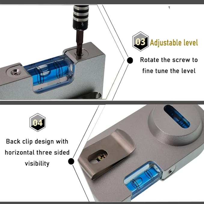 High precision solid aluminum alloy small level ruler for tilt angle measurement, portable mini adjustable horizontal bubble magnetic (100 * 48.5 * 14mm)