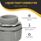 Conduit Connectors, 1-1/2 Inch Liquid Tight Connector NPT Non-Metallic for PVC Electrical Flexible Conduit Fittings, 180 Degree Straight, UL Listed for Home Outdoor Tubes Tools, Grey (2-Pack)
