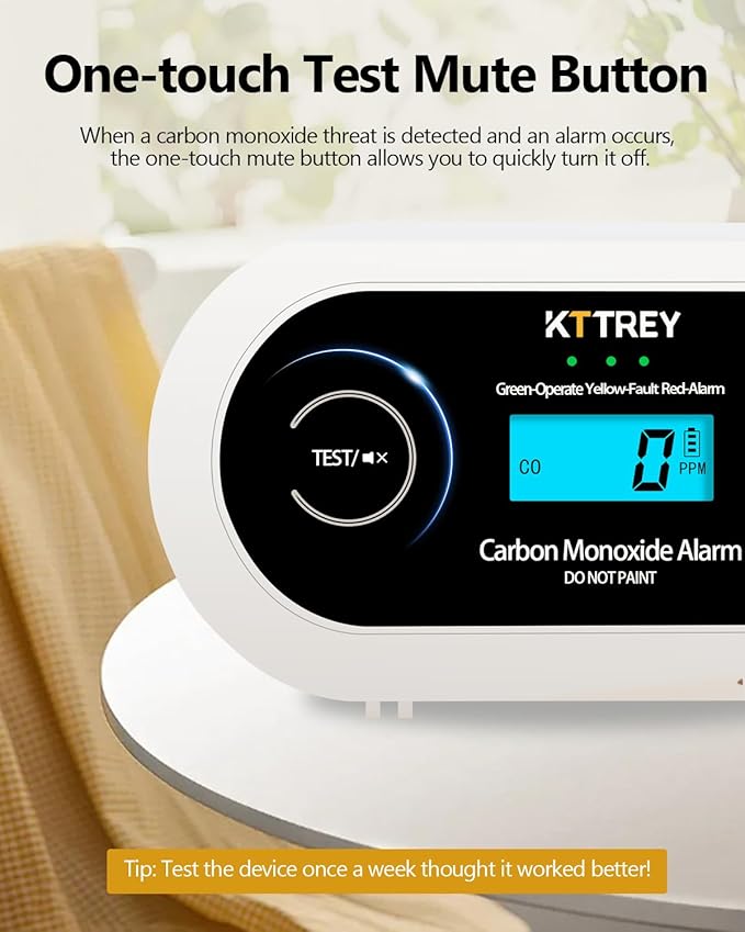 Carbon Monoxide Detector, 10 Year Battery Powered CO Detector with Digital LCD Display and LEDs, Portable CO Alarm for Home and Travel