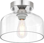 Semi Flush Mount Ceiling Light Silver, Clear Glass Pendant Lamp Shade, Modern Farmhouse Light Fixture for Hallway Corridor Kitchen Entryway Bedroom, Bulb Not Included
