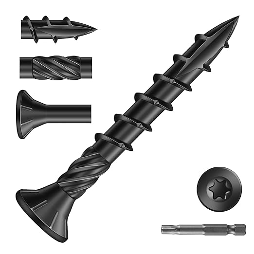#8 x 1-1/4" Deck Screws (175Pcs) 1lb. Carbon Steel, Black, Flat Head, Rust Resistant epoxy Coated, with T25 Star Bit