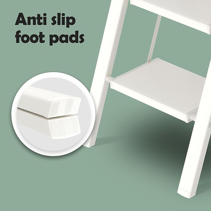 Taranta 4 Step Ladder,Aluminum Lightweight Folding 4 Step Stool with Anti-Slip Wide Pedal,330lbs Capacity Step Ladder for Household,Kitchen,Office - White