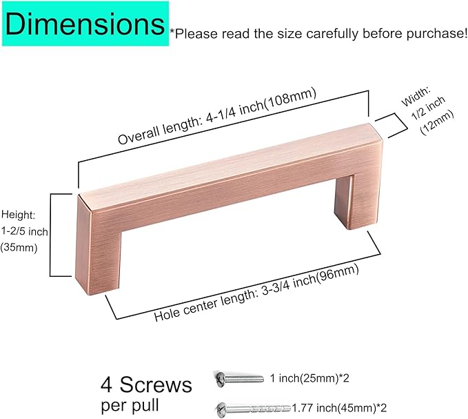 30 Pack 3 3/4 Inch Hole Center Antique Copper Stainless Steel Square Cabinet Pulls Cabinet Handles Drawer Handles Cupboard Handles