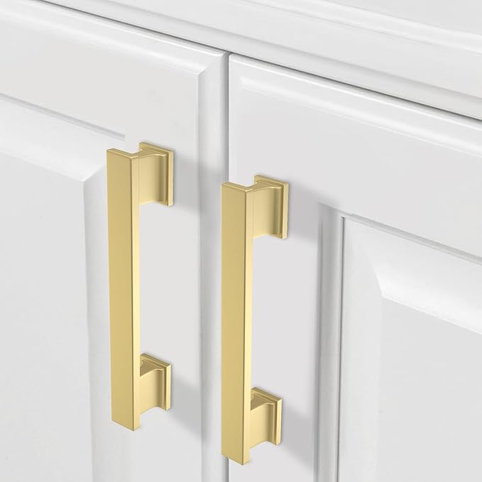 COTYKILEY 6 Pack 5 Inch(128mm) Brushed Brass Cabinet Handles Gold Kitchen Cabinet Pulls Cabinet Door Handles Kitchen Cabinet Hardware Cupboard Drawer Pulls Dresser Handles