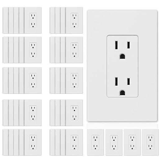 ELEGRP Matte White Standard Decorator Electrical Wall Receptacle Outlet, 15A 125V, 2 Pole 3 Wire, Non-Tamper Resistant, NEMA 5-15R, Self-Grounding, Mid Wall Plate Included, UL Listed (50 Pack)