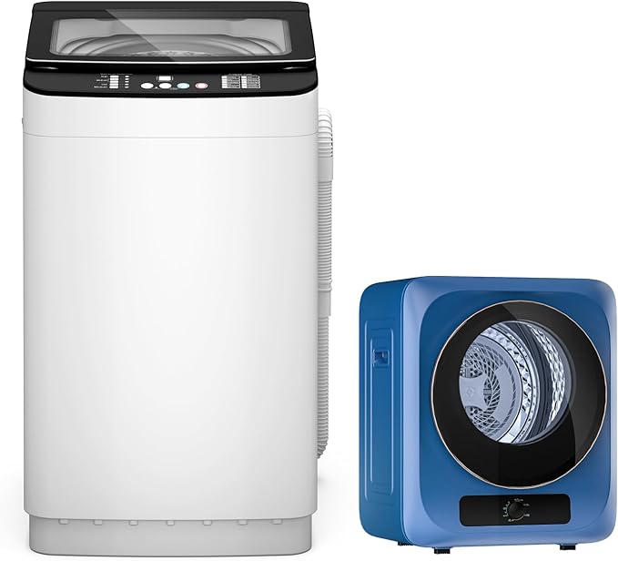 Zynkez 25Lbs Washer and 10Lbs Dryer Combo, Full Automatic Portable Laundry Set with 10 Wash Programs, 5 Dry Modes, Stainless Steel Tub, Compact for Apartments, Dorms, RVs