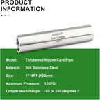 TAISHER 2PCS Stainless Steel Pipe Fittings, 1" NPT Female x 1" NPT Female Threaded, 4" Length Thickened Nipple Cast Pipe