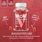Iron Gummies Supplements for Women & Kids - Multivitamin with Iron for Blood Oxygen, Great Tasting Iron Gummy Vitamins with Vitamin C for Max Absorption - Vegan Iron Chewable, Peach Flavor(3 Packs)