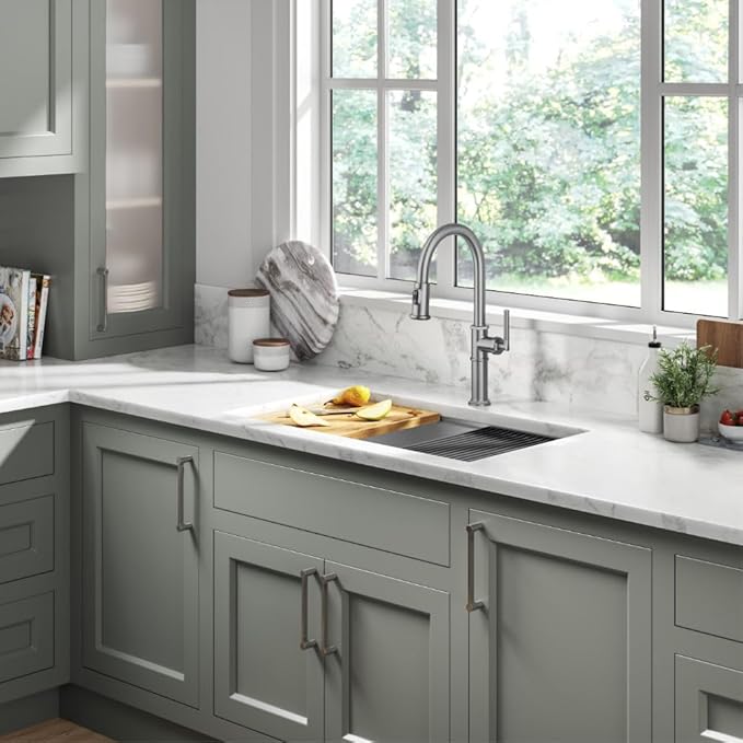 KRAUS® Allyn™ Traditional Industrial Pull-Down Single Handle Kitchen Faucet in Spot-Free Stainless Steel, KPF-4100SFS