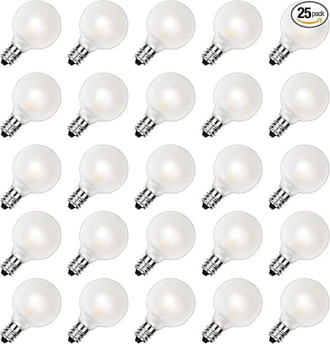 G40 LED Frosted Light Bulbs Replacement, 0.6W Shatterproof Globe Led String Light Bulbs, Replacement Bulbs for Indoor Outdoor String Lights, 25Pack, Warm White