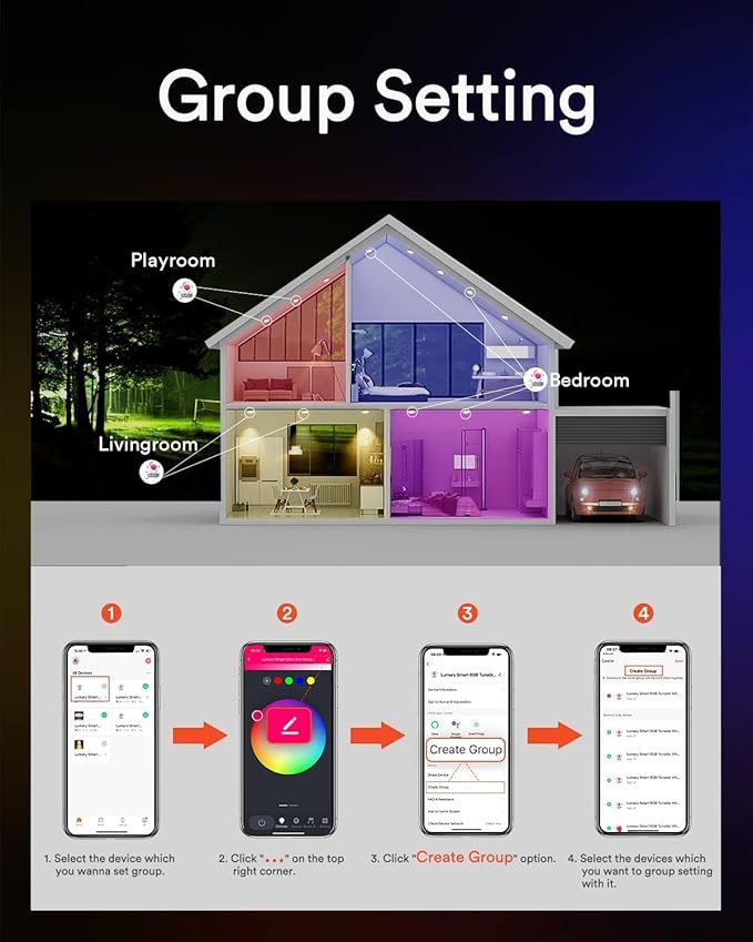 Lumary 4 Inch Smart Recessed Lighting, 360°+90° Adjustable Gimbal Light, COB Color Changing LED Ceiling Lights, 7W Eyeball Soffit Downlights, Work with Alexa/Google Assistant, ETL-Listed, 4 Pack