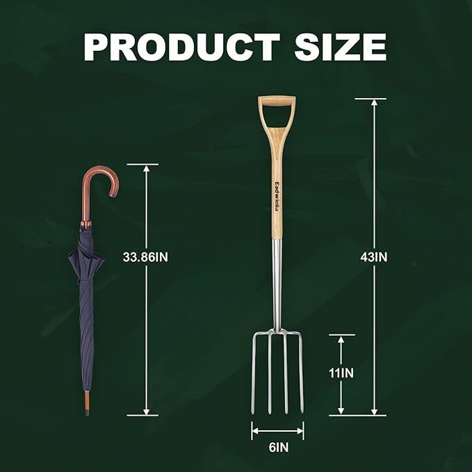 Pitchforks for Gardening Compost Digging Spading Cultivating Aerating Garden Fork Heavy Duty Yard Fork Gardening 4 Prong Compost Spade Fork 43 Inch Steel Pitchfork with D-Handle