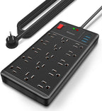 Surge Protector Power Strip 15 ft cord-15 Widely Spaced Outlets and 4 USB Ports(1 USB C Port),14 AWG Extension Cord,1875W/15A Heavy Duty Power Strip Surge Protector 15 ft Cord,2800J,Black