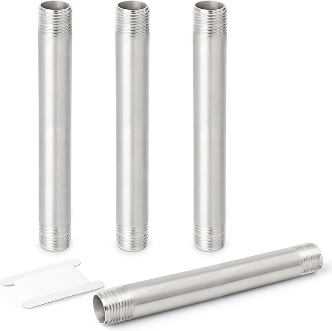 TAISHER 4PCS Stainless Steel Pipe Fittings, 1/4" NPT x 1/4" NPT Male Threaded, 8" Length Nipple Cast Pipe