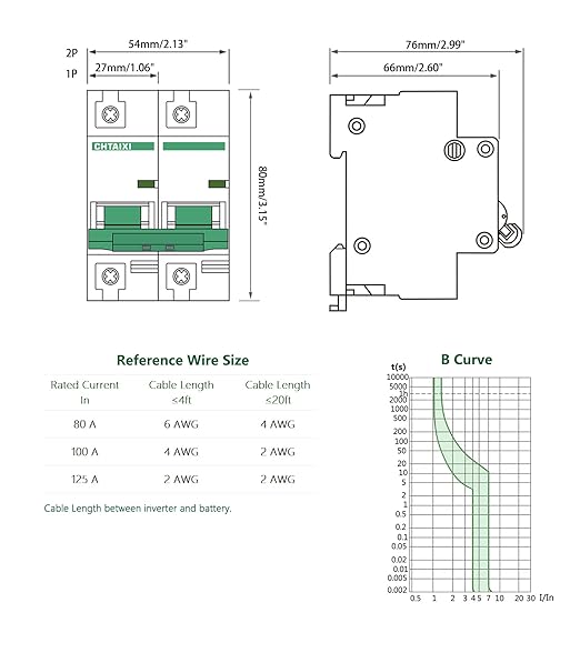 12V-110V DC Miniature Circuit Breaker, 100 Amp 2 Pole Battery Breaker Protector for Solar PV System and RV, Thermal Magnetic Trip, DIN Rail Mount, High Current DC Disconnect Switch MCB 2P B100