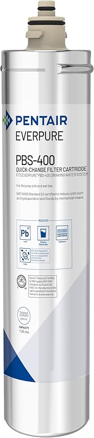 Pentair Everpure PBS-400 Quick-Change Filter Cartridge, EV927086, For Use In Everpure PBS-400 Drinking Water System, 3,000 Gallon Capacity, 0.5 Micron