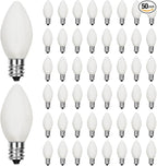 50 Pack C7 White Christmas Light Bulbs, C7 Vintage Christmas Night Light Bulbs for Outdoor String Lights, 5W Incandescent Replacement Bulbs for Porch Patio Garden Holiday Decor, E12 Intermediate Base