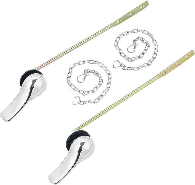 Toilet Handle Replacement Kit, Universal Tank Flush Lever Handle with Stainless Steel Flapper Chains for Most Front Mount Toilets, Matte Black Finish Toilet Flush Handle (Chrome)