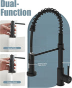 Kitchen Faucet, Black Kitchen Sink Faucets with Pull Down Sprayer, Single Handle Stainless Steel Faucets for Kitchen Sinks, Dual Function Spray Head, Farmhouse Kitchen Faucets