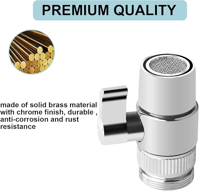 2 Pack Countertop Water Filter Diverter Valve with Barb Connector, Faucet Diverter Adapter for 6mm, 8mm, 9.5mm Tubing or Hose, Compatible with Standard Kitchen Faucets