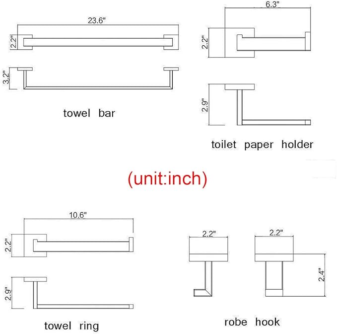 TRUSTMI Black Bathroom Hardware Set Contemporary 5-Pieces Wall Mounted Towel Bar Set, Stainless Steel Square Shaped Bathroom Hardware Accessories, Matte Black