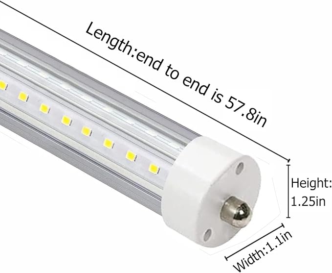 5ft T8 LED Tube Lights,45W 4500lm,White 6500K,Single Pin 5 Foot LED Bulbs,57.8 inches End to End,F60T12 75W Fluorescent Bulb Replacement,Dual-Ended Power,Ballast Bypass,Shop Lights,Pack of 10
