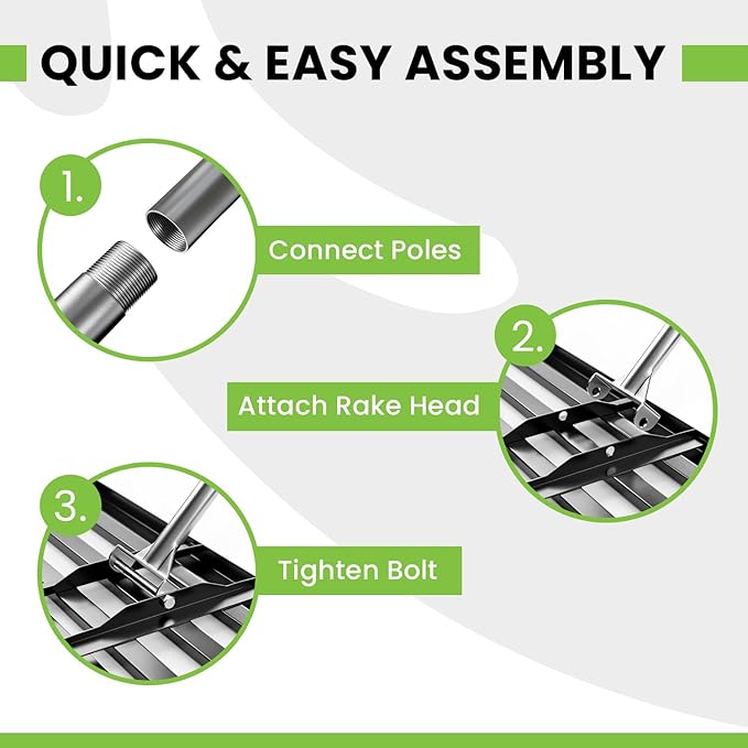 Gardease Lawn Leveling Rake 30" x 10" - Heavy Duty Professional Grade Reinforced Steel Landscape Tool for Soil, Sand & Garden - Superior Strength and Durability