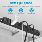 HHSOET Magnetic Mount Power Strip, 8 Outlet Mountable Socket, Metal Heavy Duty Surge Protector, Gaming Table Outlet, Easy to Fix Without Drilling or Taping, 6FT Extension Cord.(Black)