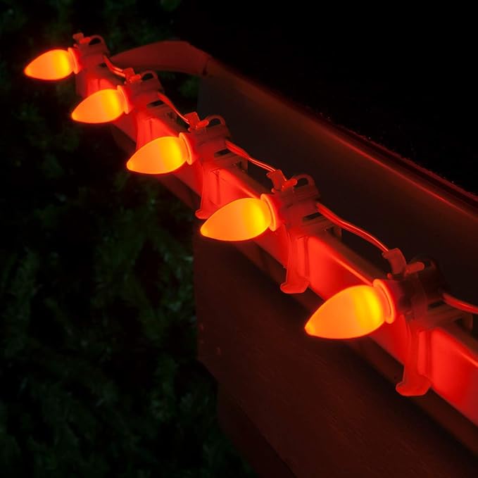 Wintergreen Lighting 25 Pack OptiCore C7 LED Christmas Light Bulbs - Replacement LED Christmas Lights Heavy Duty Premium Outdoor Christmas Lights, E12 Base (Amber/Orange Smooth)