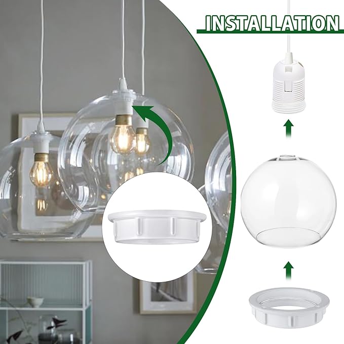 Light Socket Shade Rings,Aluminum Threaded Socket Ring for Medium Base E26 Sockets,Retaining Rings for Glass Lamp Shades Light Fixtures (4-Pack White Color/For Thread Diameter 1-1/2 Inches)