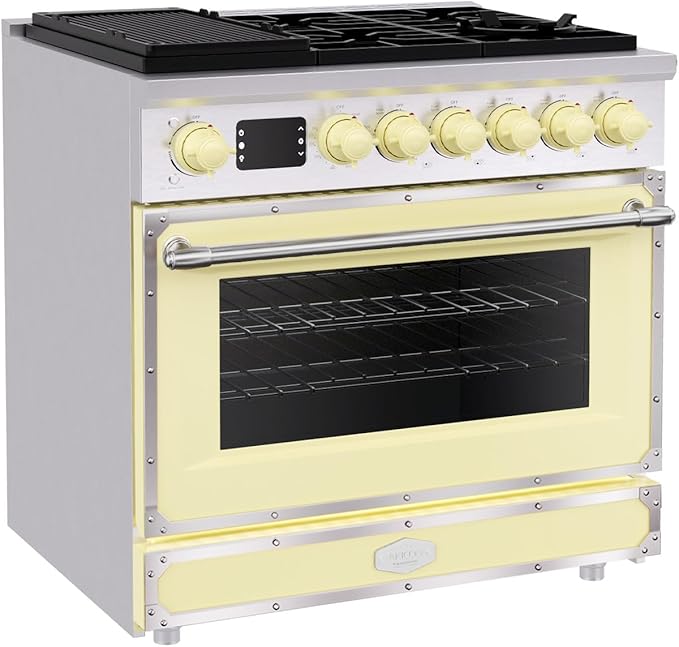 Akicon 36" Freestanding Gas Cooktop Oven Combo, Features 6 Sealed Burners, 5.2 Cu.ft Rapid Convection Oven, Convertible Fuel (NG/LP), Durable Cast Iron Grating (CYSCYSA1)