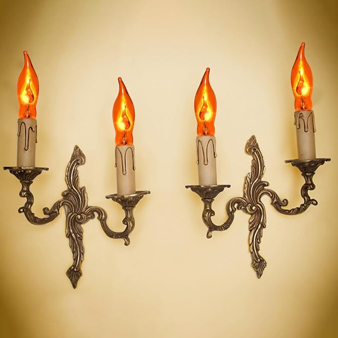 12 Pack C7 Orange Flame Light Bulbs Flickering Orange Light Bulb for Halloween Fall Decor for Home Fireplace Chandelier Electric Candles & Fall Halloween String Light Bulbs Replacement, E12 Base, 1W