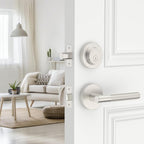 Amerdeco Front Door Lock Set with Double Cylinder Deadbolt, Exterior Entry Door Lever, Heavy Duty Entry Door Locksets for Left or Right Hand Exterior Door（Satin Nickel 1 Pack）