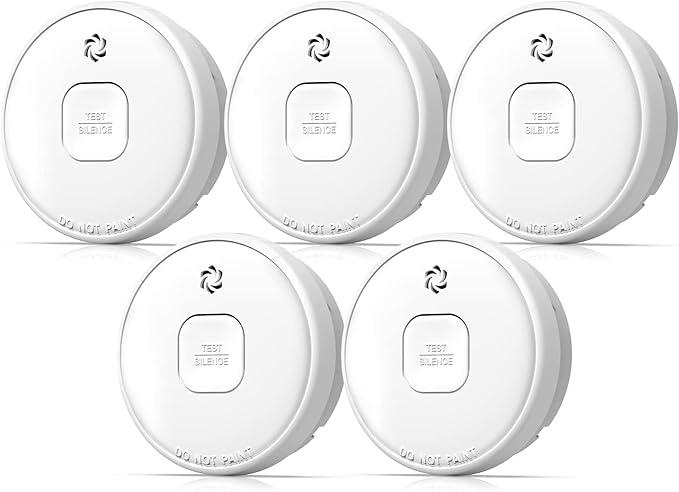 Smoke Detector Battery Operated, 10-Year Smoke Alarm with Photoelectric Sensor, Fire Alarms Smoke Detectors with Test Button and Low Battery Warning, Fire Safety for Home, 5 Pack