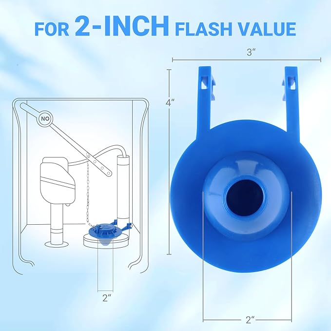 Universal Toilet Flapper Replacement 2 Inch - Compatible with Most American Standard Kohler Fluidmaster Toto Gerber Toilets Tank Water Saving Rubber Flush Valve Flapper with Stainless Chain Blue 2Pack