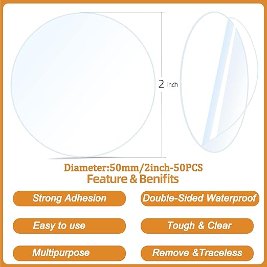 50PCS Heavy Duty Double Sided Adhesive Mounting Circle Tape- Waterproof,Strong Adhesion,Clear, High Strength,No Residue Removability for Hanging,Wall Mounting, Home Decor,Adhesive for Shower