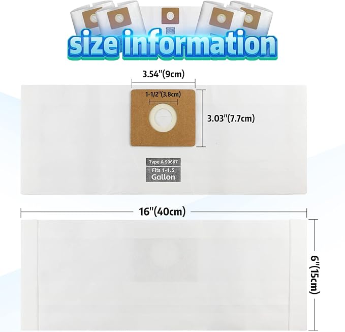 10 PCS Bundle Set Shop Vac 1-1.5 Gallon Vacuum Bags, ALYYDBG Type A 90667 9066700 9066733 All Around Vac Filter Bags