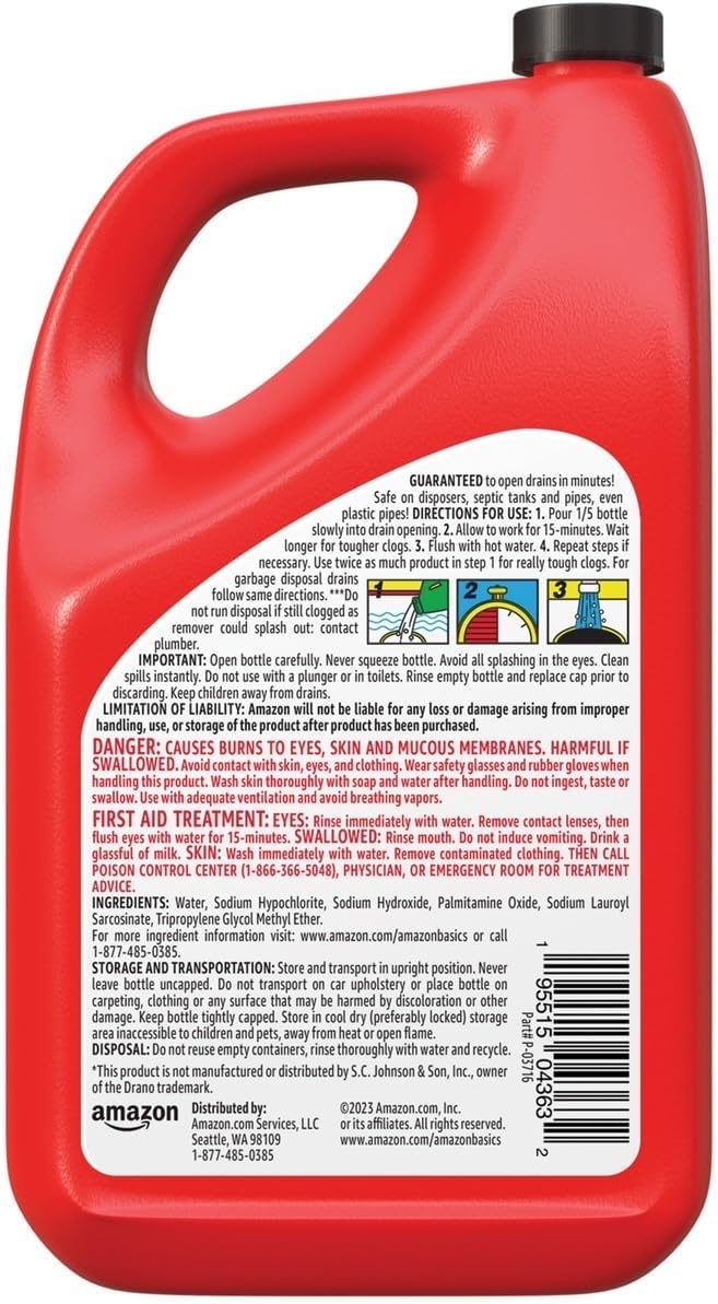 Amazon Basics Max Strength Gel Drain Clog Remover and Cleaner, 80 Fl Oz, Pack of 2