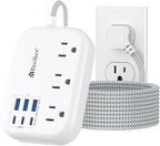 6 USB(3 USB C) Surge Protector Power Strip- Extension Cord 10 Ft with 24W USB Charging Station and 3 Outlets, Flat Plug Long Braided Extension Cord with Multiple Outlets for Home Office College Dorm