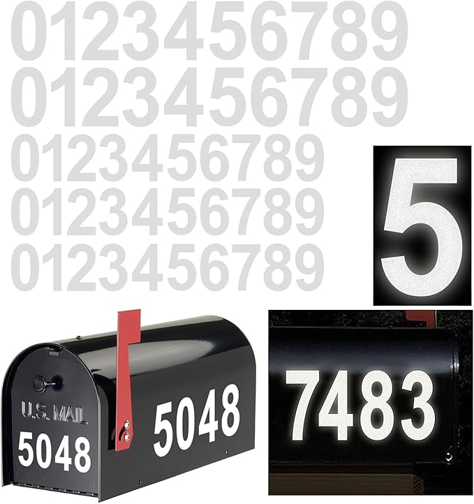 Reflective Vinyl Mailbox Number Decals - Waterproof, Self-Adhesive, Classic Style (3" & 4")