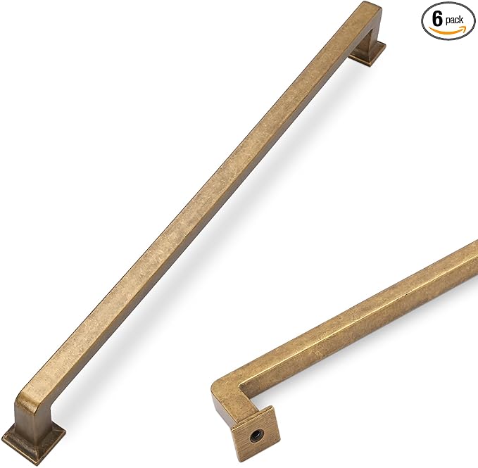 COTYKILEY 6 Pack 10Inch(256mm) Antique Brass Kitchen Cabinet Handles Cabinet Pulls Vintage Drawer Pulls Aged Gold Bronze Kitchen Hardware