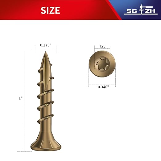 #8 x 1 Inch Deck Screws (205Pcs) 1lb. Carbon Steel, Yellow, Flat Head, Rust Resistant epoxy Coated, with T25 Star Bit